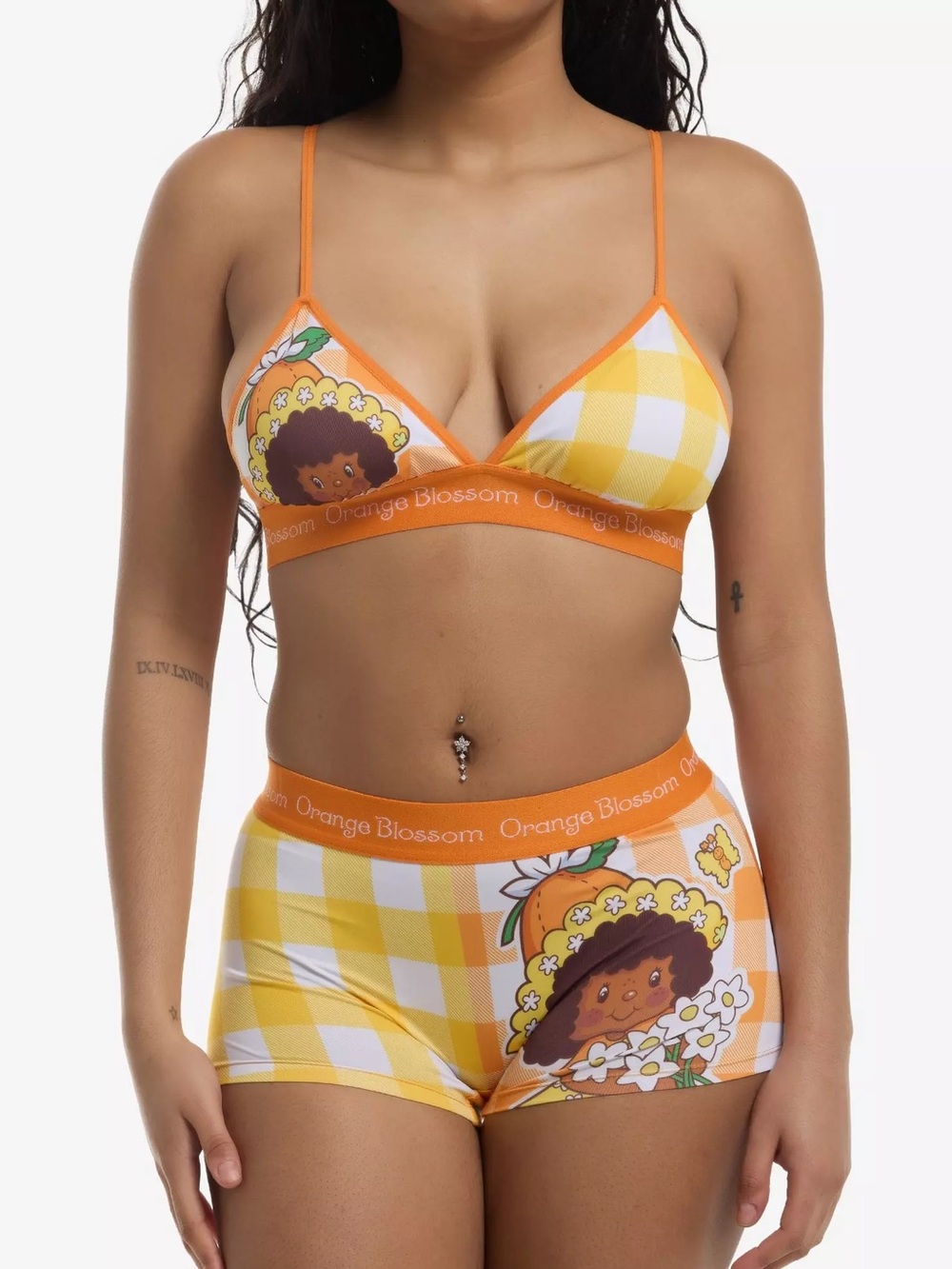 HOT TOPIC Strawberry Shortcake Orange Blossom Plaid Bra & Boyshort Panty Set NEW